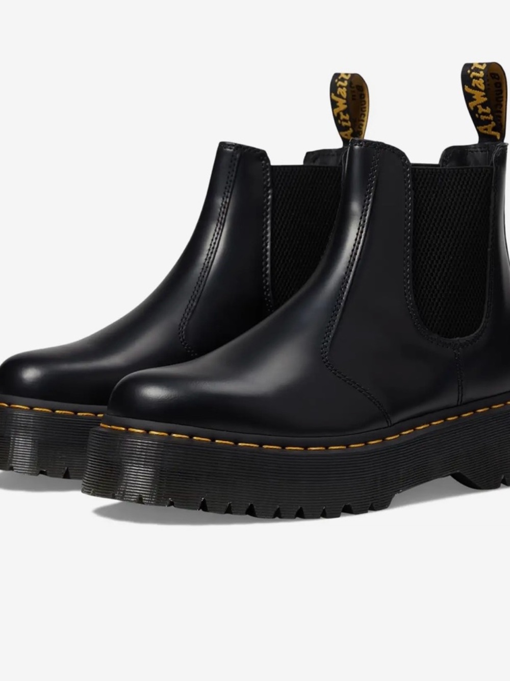 Dr. Martens Black Leather Lug Sole Chelsea Boots with Yellow Stitching